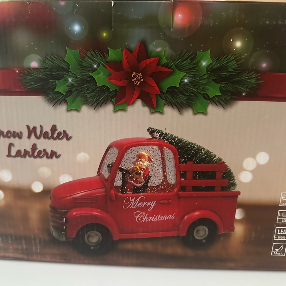Red Christmas Snow Water Lantern Truck